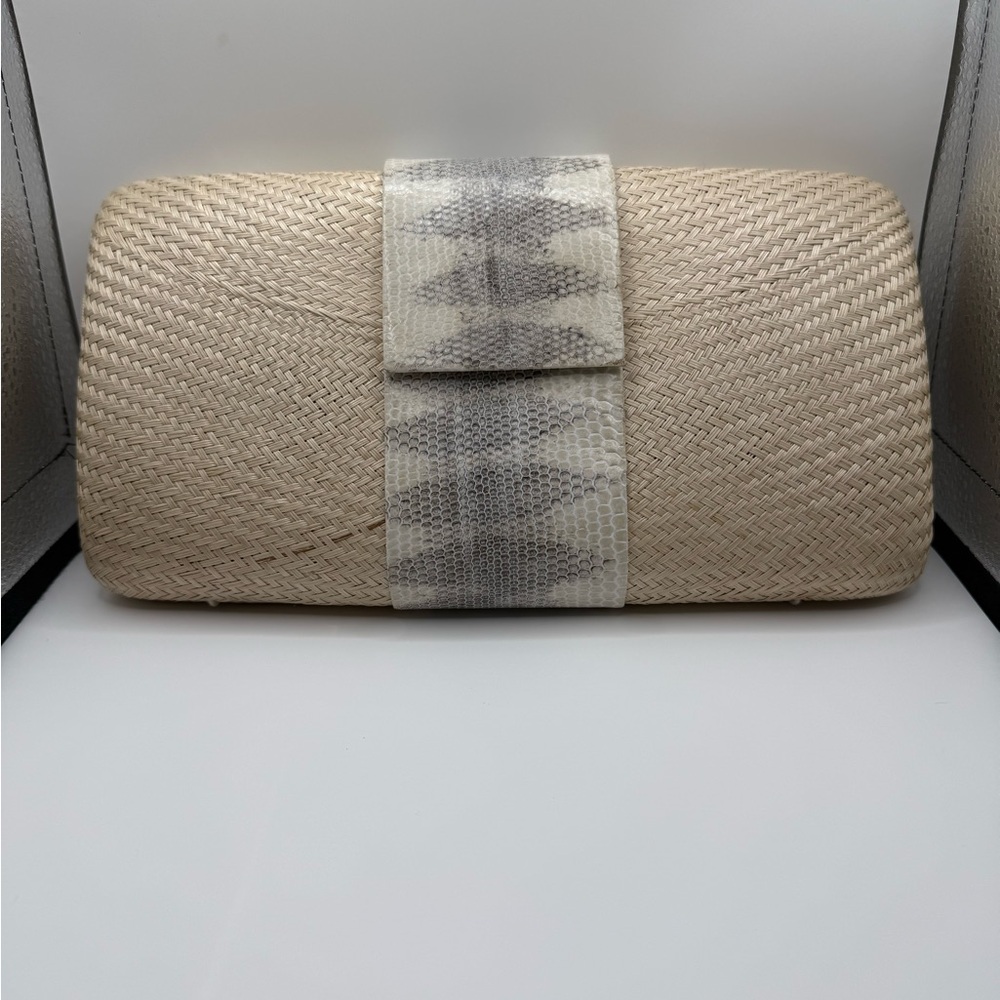 Classic Woven Neutral Clutch Crossbody Snakeskin Accent w OG Dust Bag‎